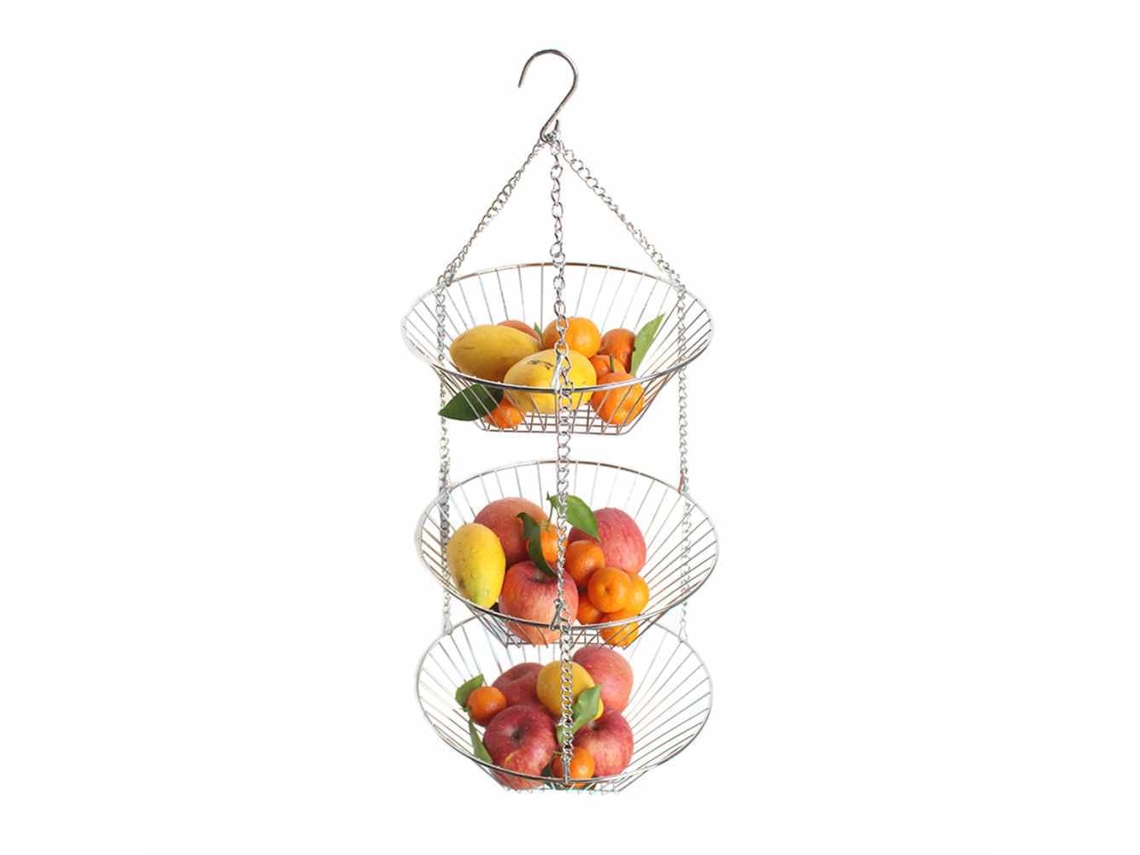 Cesta colgante de acero inoxidable para frutas, cestas de 3 niveles, frutero creativo, cesta de almacenamiento para el hogar
