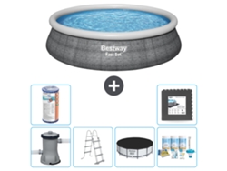 Piscina Hinchable Redonda Fast Set BESTWAY - Estampado Ratán - 457 x 107 cm - Incluida Bomba - Escalera Accesorios CB23