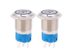 2 Botones De Interruptor De Acero Inoxidable 16mm Cabeza Plana Auto-reset 5 Pines Símbolo '8' Azul 3~6vdc