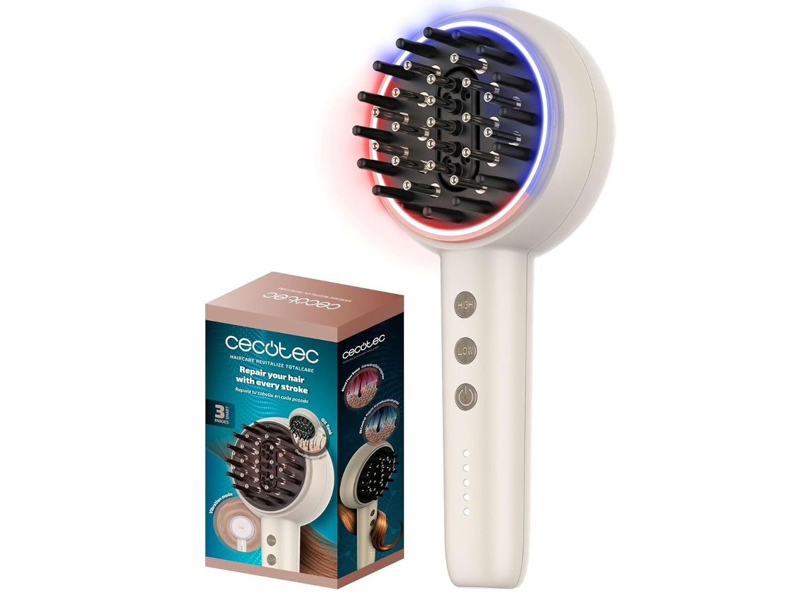 Cecotec Cepillo Reparador Con Microcorrientes Ems, Luz Led Roja Y Azul Haircare Revitalize Totalcare
