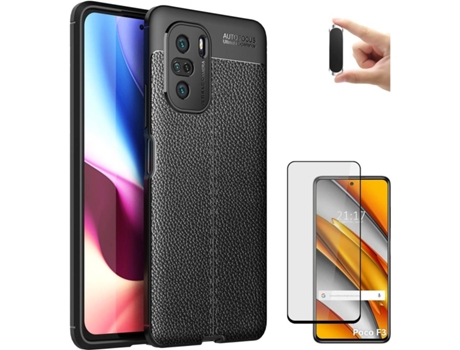 Kit Funda, Protector y Soporte Xiaomi Poco F3 Pro Rugged Leather Negro