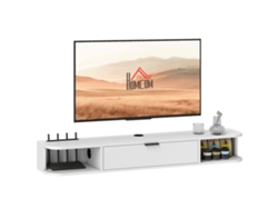 Móvel De Parede Para Tv De 120 Cm, Suporte Para Tvs De Até 50 Polegadas, Gaveta Basculante, 2 Prateleiras, 120 X 24 X 16 Cm, Branco