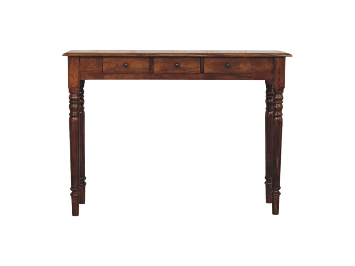 Consola con patas torneadas en marrón, 3 cajones, marrón oscuro, Muebles Artesanos