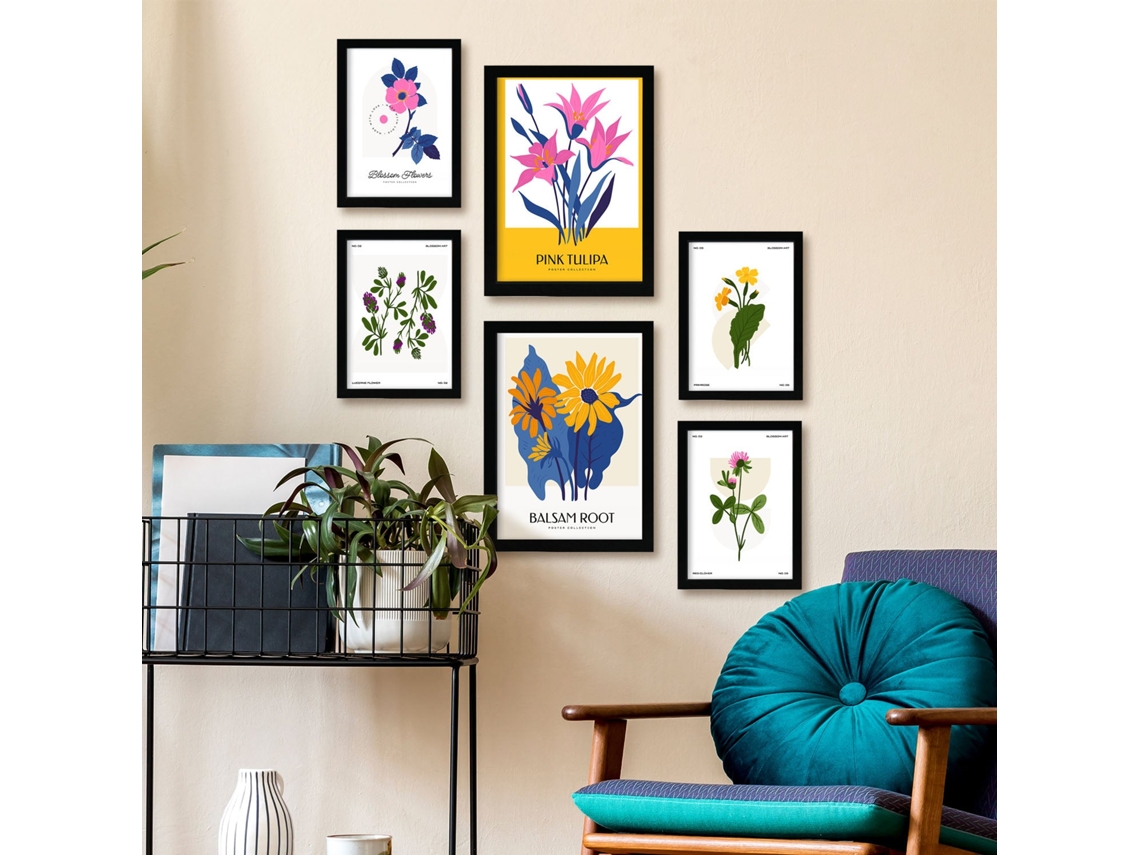 NACNIC Set De 6 Posters Florales Ramos Salvajes Láminas De Naturaleza Y Botánica Para  Tamaños A3 & A4 Marcos Negros