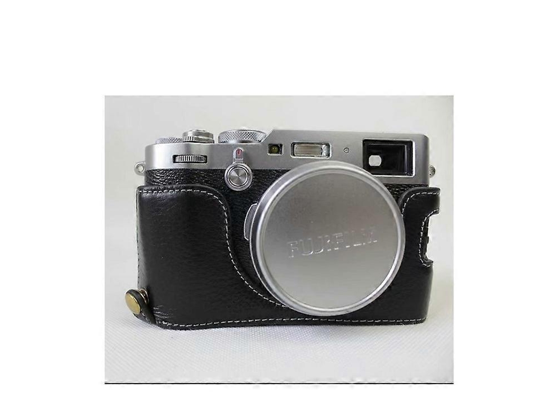 Funda protectora de media cámara de cuero genuino compatible con Fujifilm X100f Facpoet