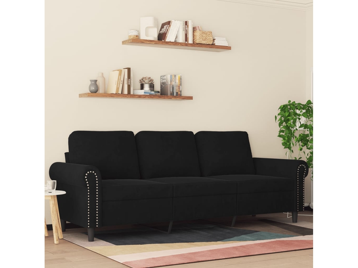 Sofá De 3 Plazas Terciopelo Negro 180 Cm