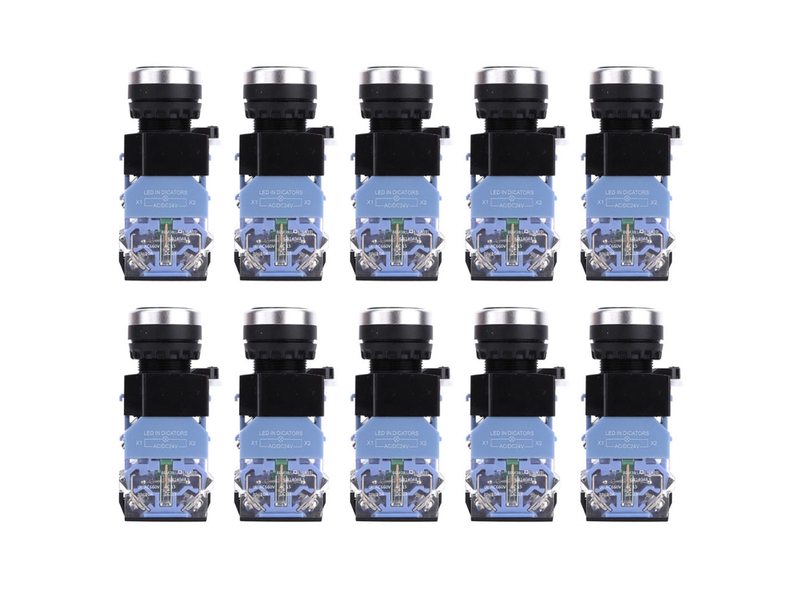 10 Interruptores Autoblocantes Bem38-11ds Con Luz Verde, 1 Encendido, 1 Apagado, Ca/cc 24 V