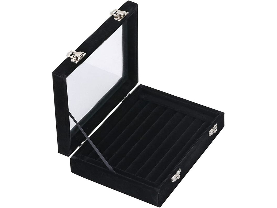 Caja Para Guardar Joyas Con Tapa De Cristal Y Cerradura Negra.