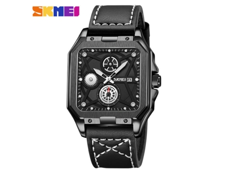 Relojes cuadrados para hombres Reloj de negocios de moda de cuero Relojes de pulsera impermeables-Concha negra y esfera negra LUUCOZK