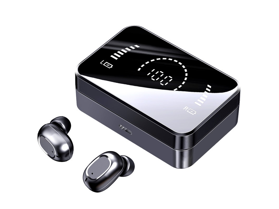 Auriculares inalámbricos Bluetooth 5.0 con pantalla duplicada, estéreo TWS y micrófono - Negro