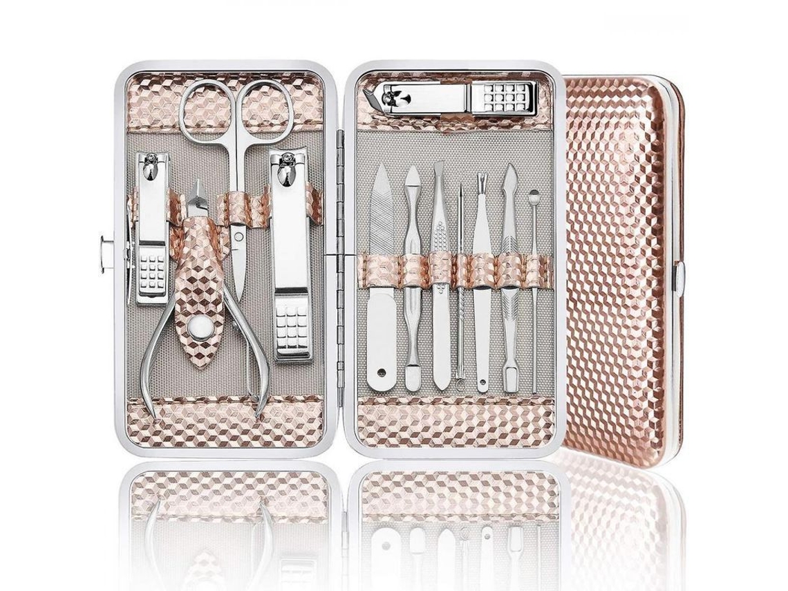 Kit De Manicura Profesional Con 12 Piezas, Tijeras De Uñas De Acero Inoxidable, Oro Rosa Kky