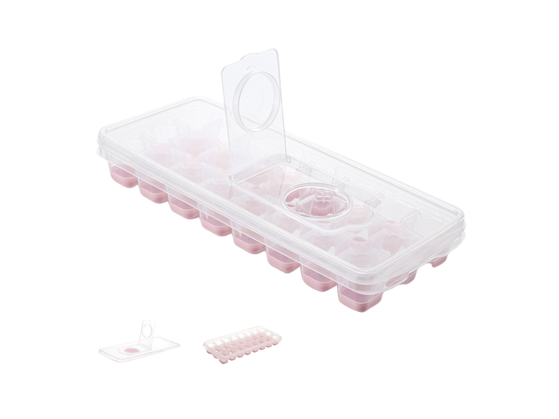 Bandeja Para Cubitos De Hielo Con 24 Cubitos Y Tapa De Silicona, Pp+tpe Antidesbordamiento, Rosa/azul, 10x24,5x3,4cm