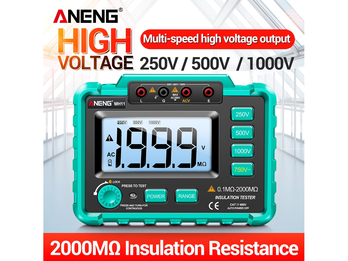 Aneng Mh11 Medidor Digital De Resistencia De Aislamiento De 500 V Y 1000 V Con Pantalla Hd