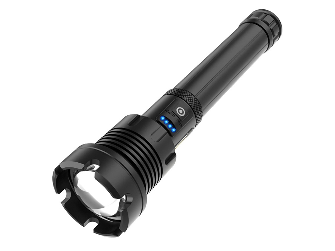 Carga USB de larga duración, linterna LED, indicador de batería, enfoque telescópico y ajuste de brillo de 7 niveles.