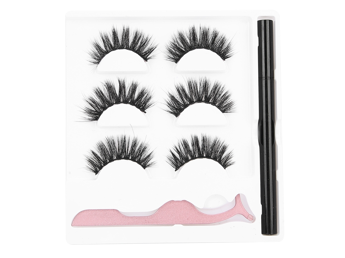 Set De Pestañas Postizas De 3 Pares Con Delineador Líquido Y Pinzas. Herramientas De Maquillaje De Ojos 3d Resistentes Al Agua - 03