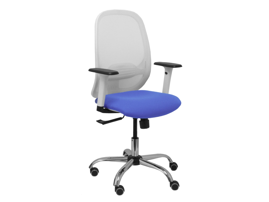 Silla De Oficina Cilanco Con Mecanismo Sincro Tapizada Con Tela Color Azul Claro Y Malla Color Blanco