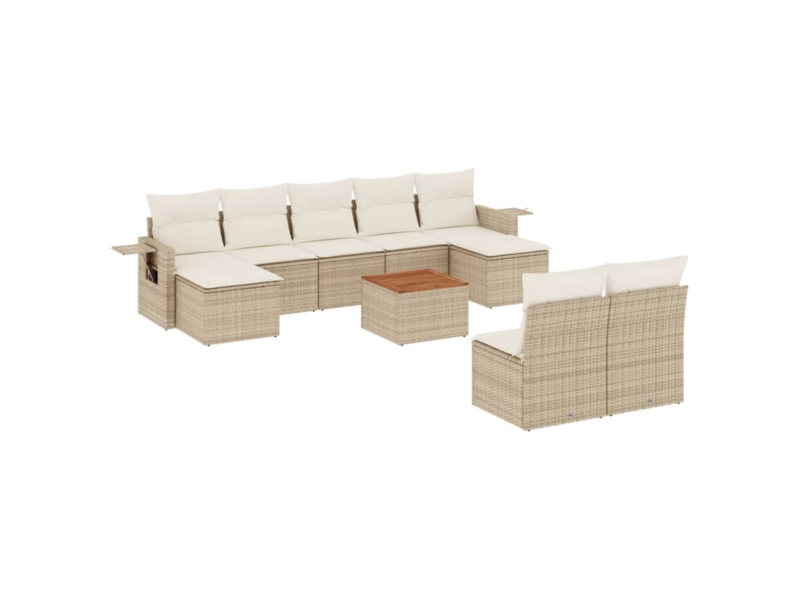 Conjunto 10 de sofás jardín con cojines beige VIDAXL ratán sintético