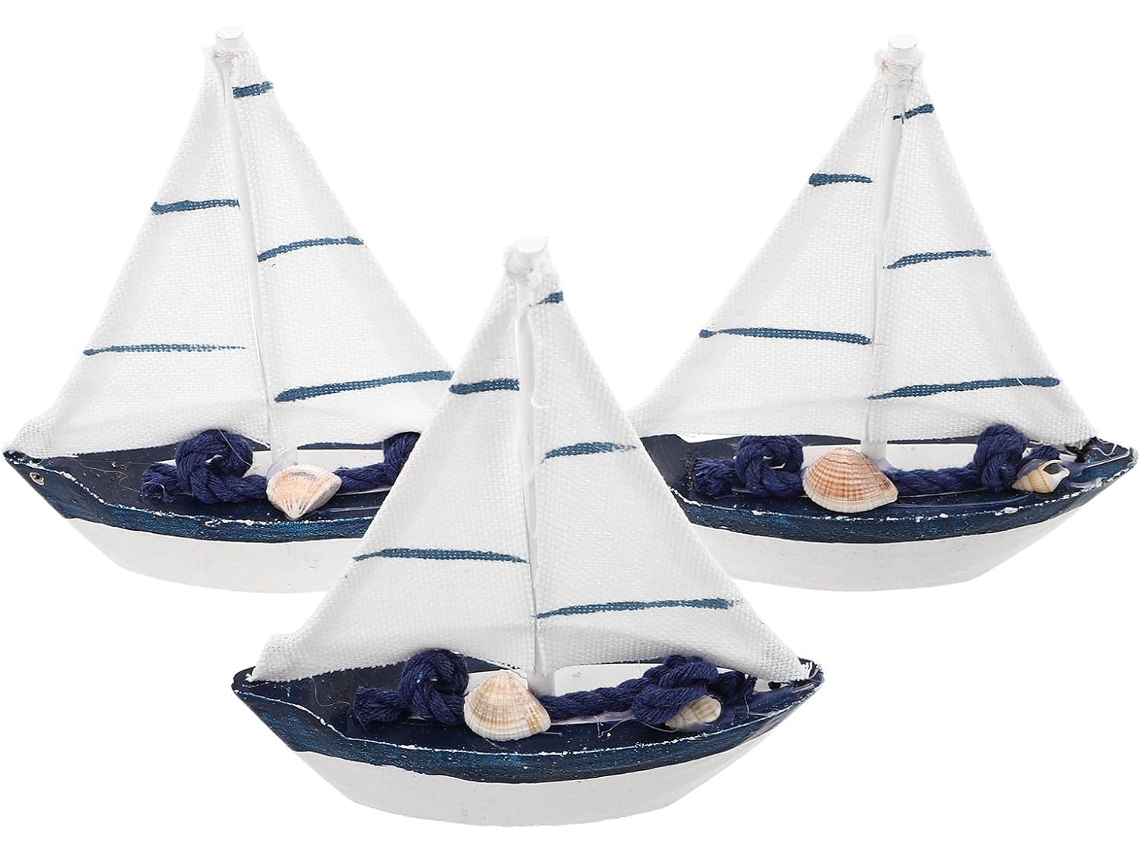 Maqueta Velero Madera 3 Piezas Elegante Decoración Estilo Mediterráneo Adorno Náutico Hogar Oficina Mesa