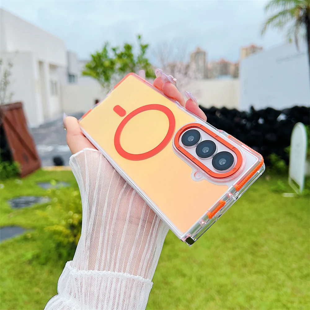 (samsung Z Fold 7, Naranja) Funda Magnética A Prueba De Golpes Para Teléfono Samsung, Compatible Con Carga Inalámbrica.