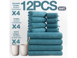 Toalla de baño SIURN de vellón coral a rayas, suave y absorbente, 12 unidades, azul