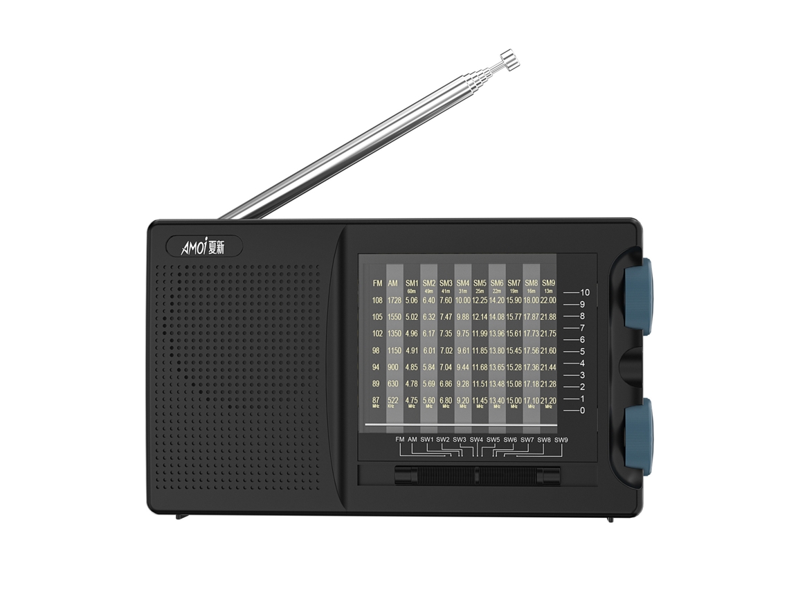 Radio portátil FM/AM/onda corta, alta sensibilidad, altavoz integrado, antena giratoria de 360 grados y auriculares (negro)