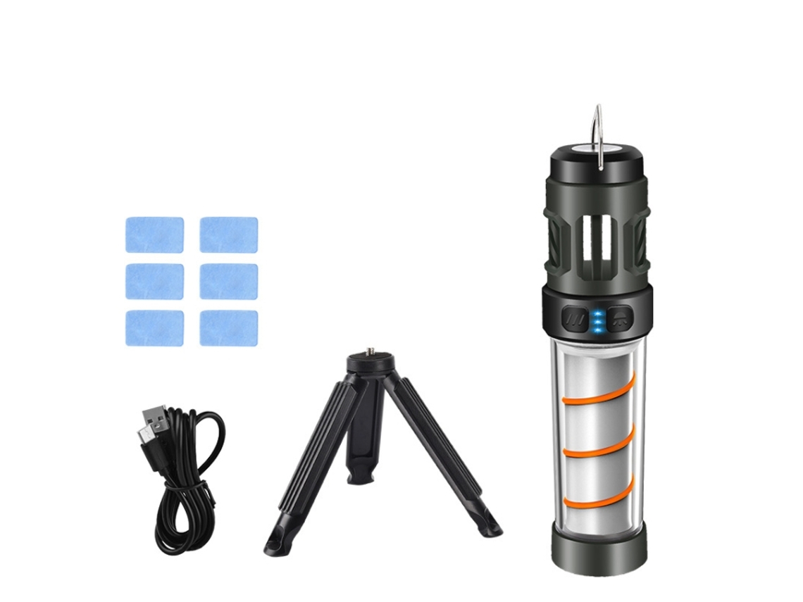 Linterna 4 en 1, luz ambiental y lámpara repelente de mosquitos, recargable con 5 niveles de luz ajustables, versión con soporte.