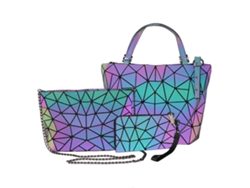 Bolso de mano geométrico luminoso con correa extraíble, bolso bandolera holográfico geométrico luminoso con material reflectante para mujer, bolso tote