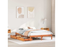 Cama Sin Colchón Madera Maciza De Pino Marrón Cera 140x190 Cm