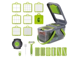 Cortador de verduras multifuncional, 22 en 1, mandolina con 13 cuchillas, color verde