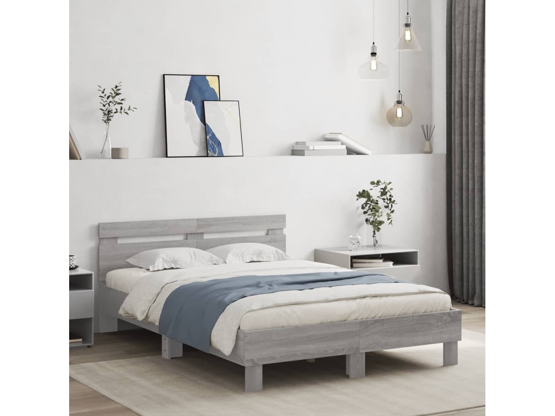 Cama Con Cabecero Madera De Ingeniería Gris Sonoma 135x190 Cm