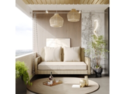 Mecedora estilo Hollywood en ratán beige, con cojín de asiento beige, para 2 personas, con cojín de asiento y cojín.