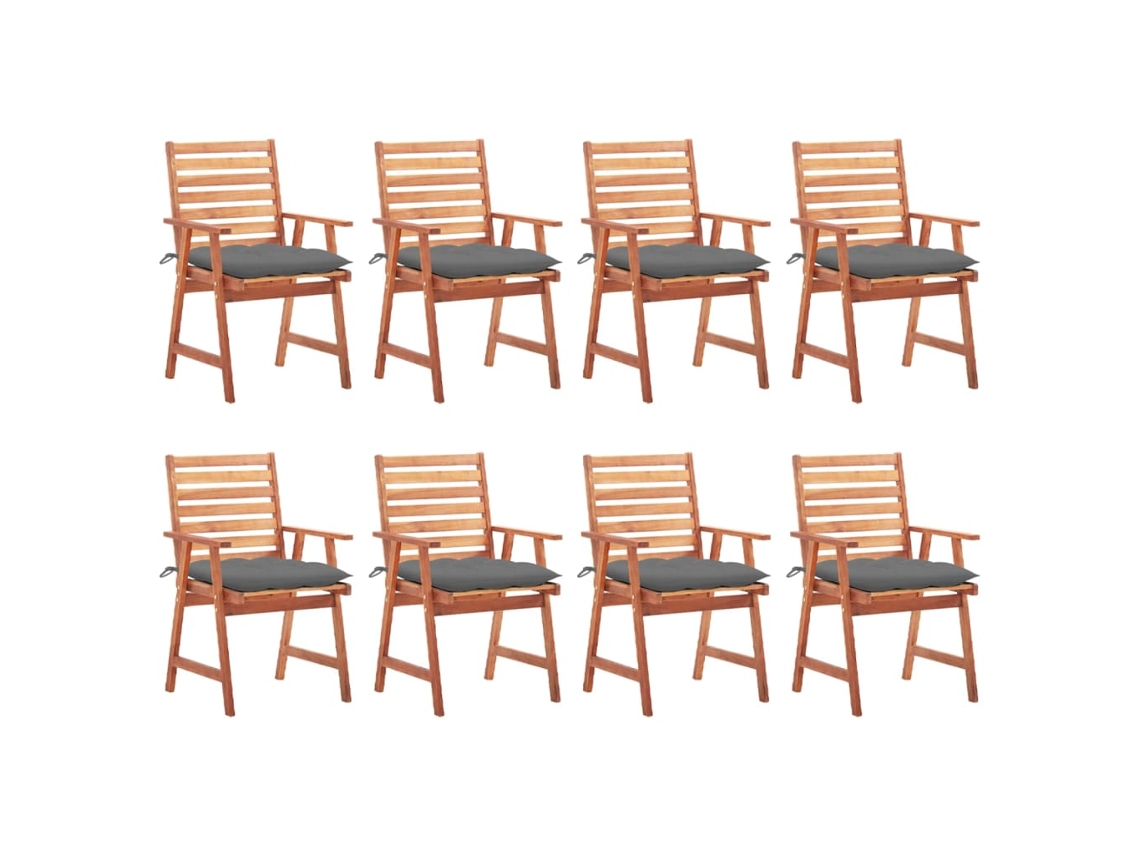 Sillas de comedor de jardín DKD Home Decor de 8 piezas con cojines de acacia maciza