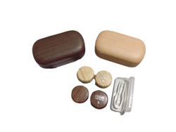 Estuche Portátil Para Lentes De Contacto Con Diseño De Madera (2 Unidades), Ideal Para Viajes, Con Espejo Y Cierre Hermético, Elegante Color Marrón.