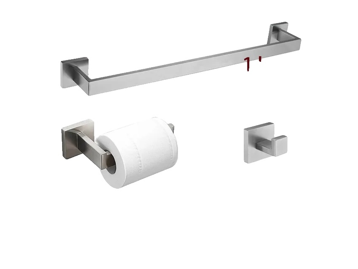Accesorios de baño, acabado en acero cepillado, acero inoxidable SUS304, juego de 3 piezas de 600 mm y 1 barra, OEM