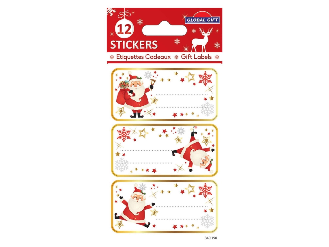 12 Pegatinas GLOBAL GIFT de Navidad - Papá Noel divertido