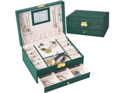 Estuche para joyas de piel sintética de doble capa, ideal para viajes, Hengjian (verde)