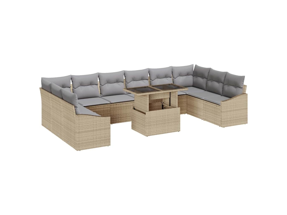 Maison Exclusive - Juego De Sofá Manual 11 Pcs Beige Y Gris Claro Ratán Sintético