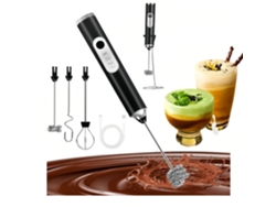 Espumador de leche, batidora eléctrica con tres velocidades ajustables, ideal para café, capuchino, chocolate caliente y huevos (negros) Cuich