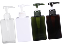 Juego de 4 botellas dispensadoras con bomba recargables, envases transparentes para gel y champú.