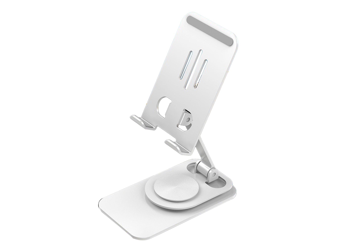 Soporte Plegable De Metal Para Teléfono Y Tableta Con Rotación De 360°, Altura Ajustable, Para Montaje En Escritorio, Blanco Brillante.