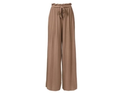 Pantalones palazzo Rebe para mujer en gasa con cremallera y pliegues, talla S, color caqui.