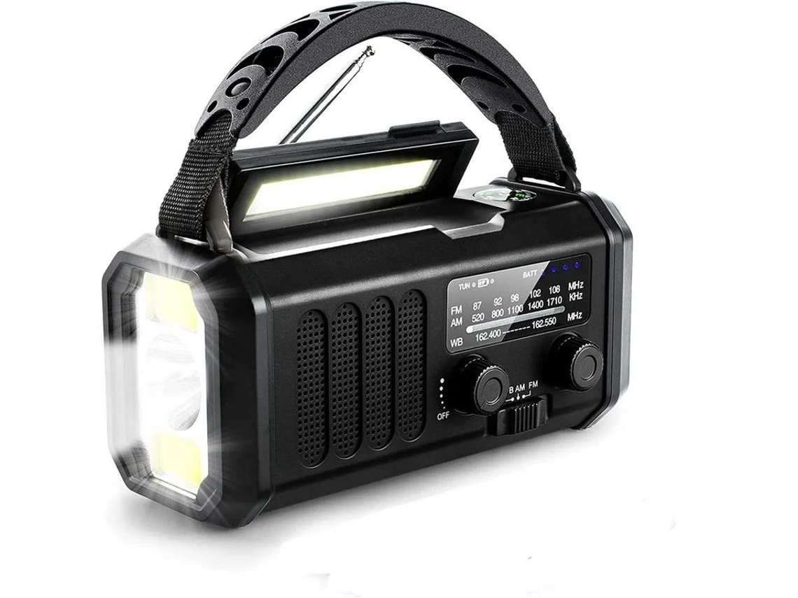 Radio de emergencia Yizhood de 10 000 mAh con manivela meteorológica NOAA AM/FM (negra)
