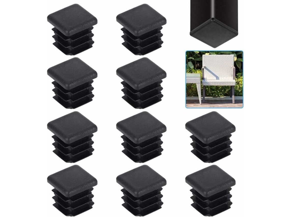 Tapón cuadrado para tubo de 20 x 20 mm, color negro, 20 unidades. Tapón de plástico para perfil cuadrado, acabado para muebles, sillas, armarios, Kofihety.