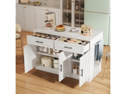 Isla De Cocina De 120x60x91cm Con Tomas Usb, Estantes Ajustables Y Toallero.
