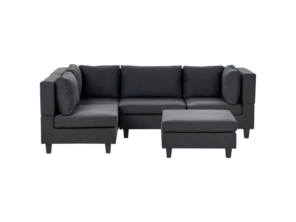 Sofá esquinero con reposapiés BELIANI Unstad de Poliéster Negro 228x152x72