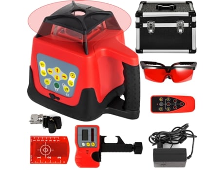 Nivel láser rojo giratorio autonivelante, medición de haz rojo giratorio automático con receptor, Control remoto, Estuche de transporte VEVOR