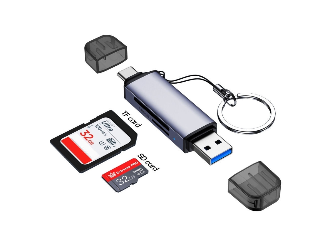 Lector de tarjetas USB 3.0/Tipo-C a ranura para tarjeta SD/TF