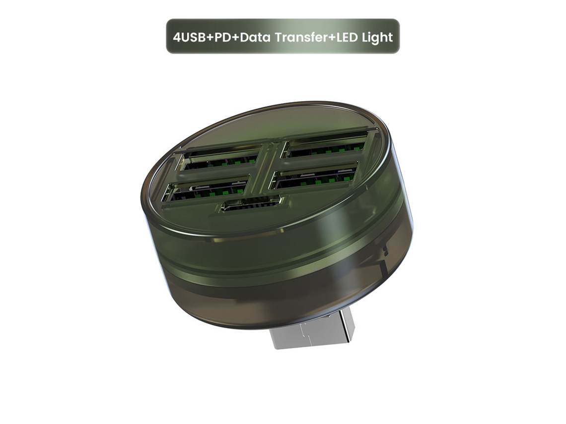 Estación de fondeo YIZHOOD 4 puertos USB + PD30W tipo C con luz nocturna LED, toma USB, cargo rápido marrón