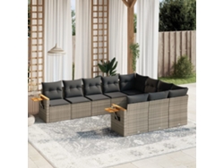 Conjunto de sofá de jardín de 10 piezas con cojines, ratán gris, DKD Home Decor
