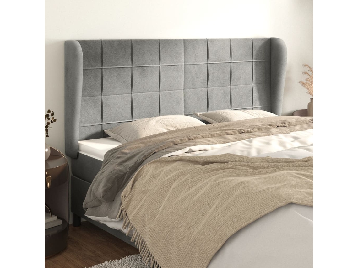 Cabecero Con Orejas De Terciopelo Gris Claro 163x23x118/128 Cm